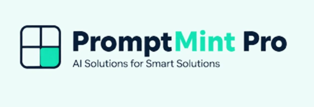 PromptMint Pro logo with a four-panel icon and the tagline AI Systems for Smart Solopreneurs on a light mint background. 150x50